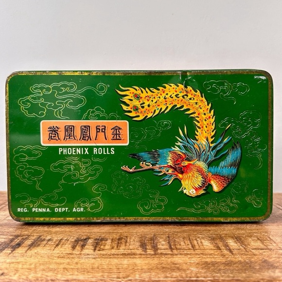 Golden Phoenix Green Enamel Tin Stash Box - Picture 1 of 9